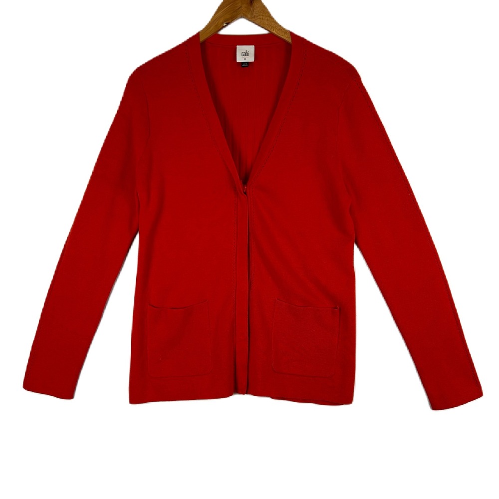 Cabi Red Ribbed Knit Button Front‎ Passage Cardigan Sweater Women's Medium 3888